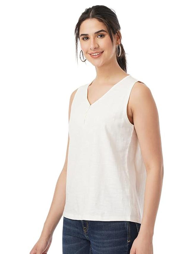 fyltr Women's 100% Cotton SleevelessV-Neck Regular Fit Top - Image 3